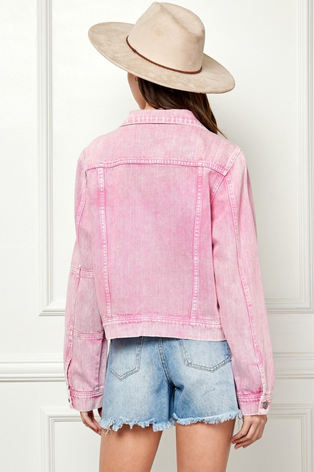 Veveret Button Up Cropped Denim Jacket - The Boutie Shop