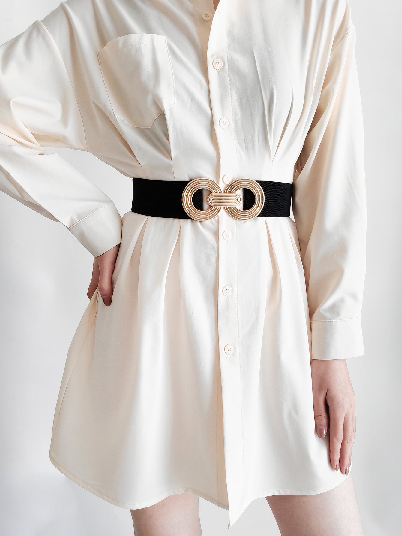 Geometric Buckle Elastic Wide Belt - The Boutie Shop