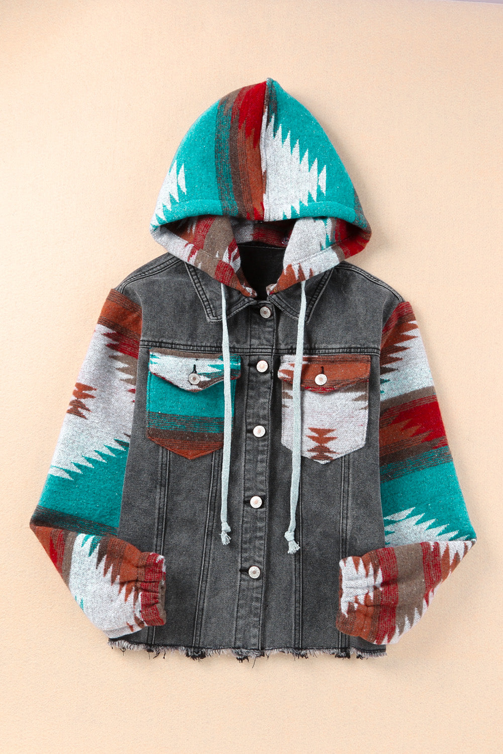 Drawstring Hooded Pocketed Denim Jacket - The Boutie Shop