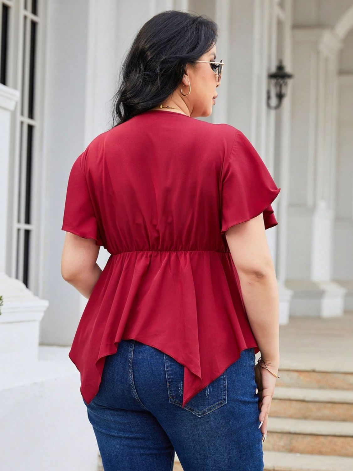 Plus Size Frill Surplice Flutter Sleeve Blouse - The Boutie Shop