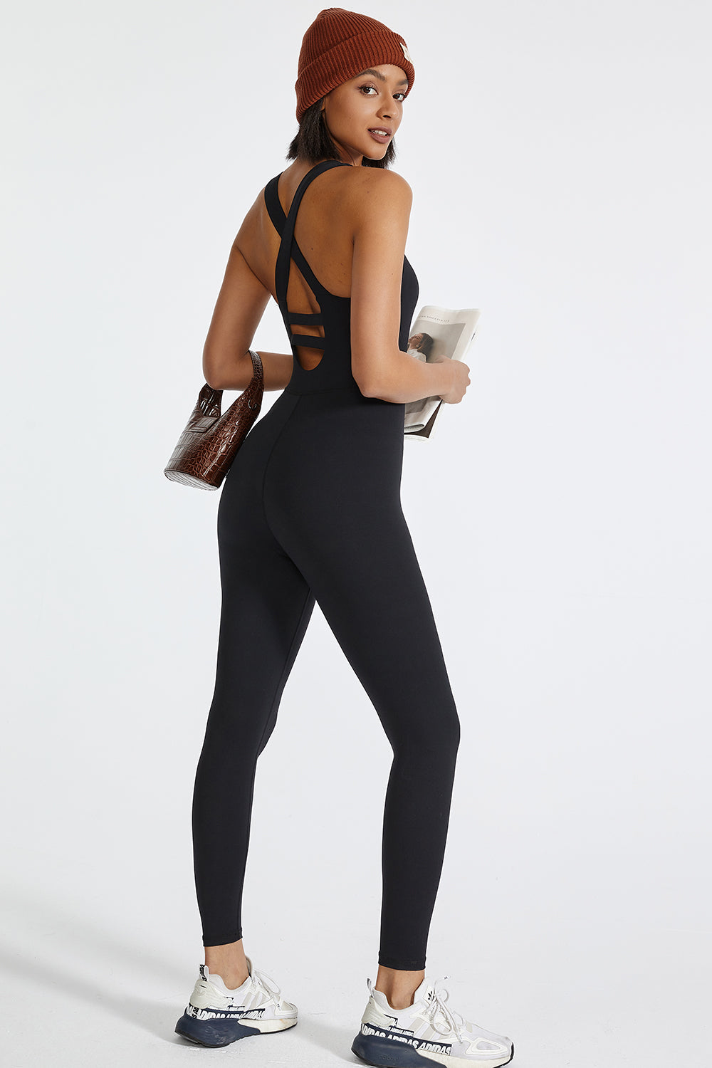 Crisscross Back Wide Strap Active Jumpsuit - The Boutie Shop