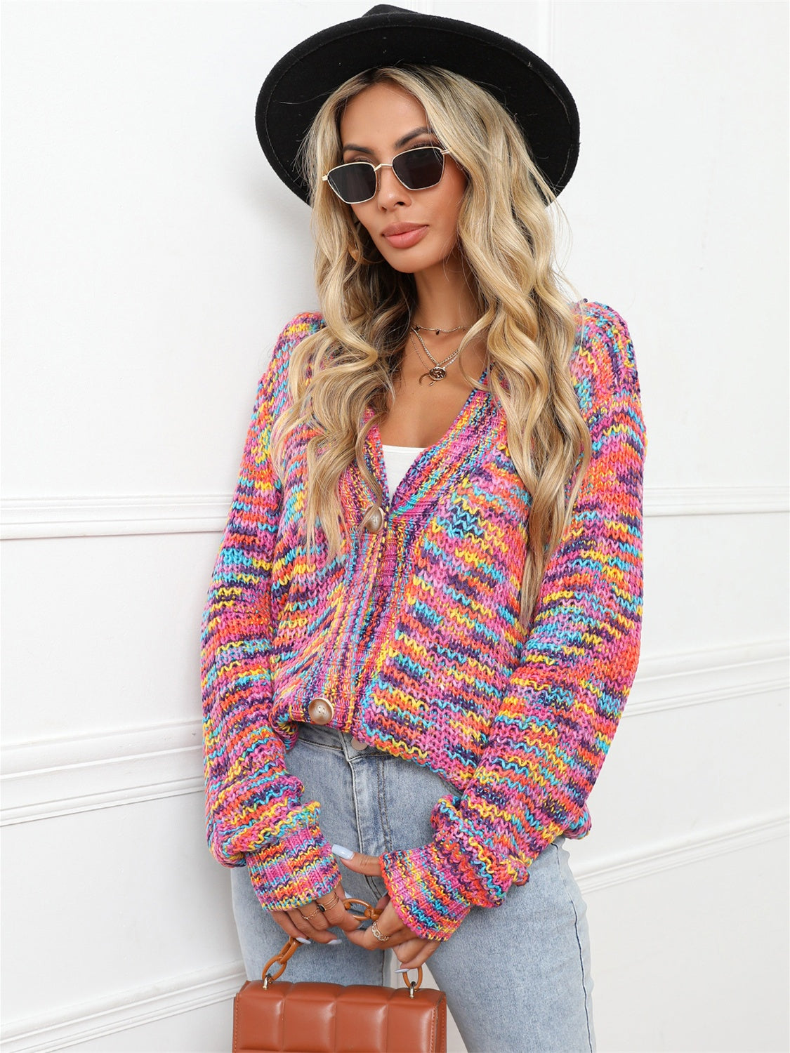 Angel Wings Button Up Dropped Shoulder Cardigan - The Boutie Shop