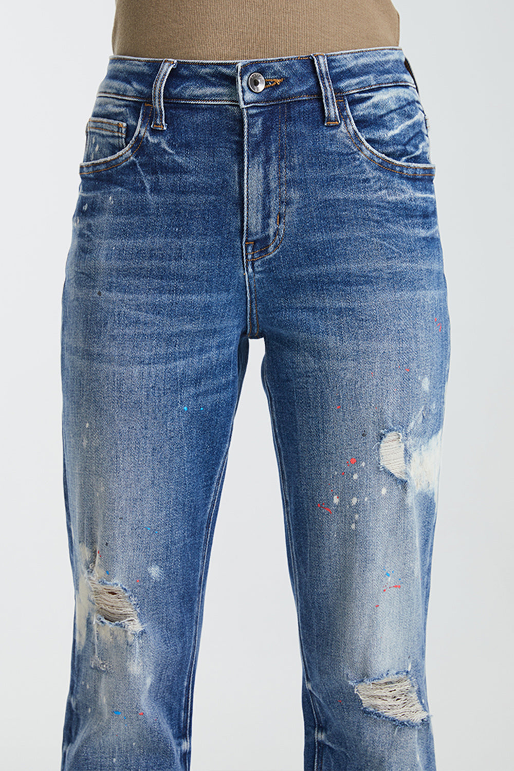 BAYEAS Full Size High Waist Distressed Paint Splatter Pattern Jeans - The Boutie Shop