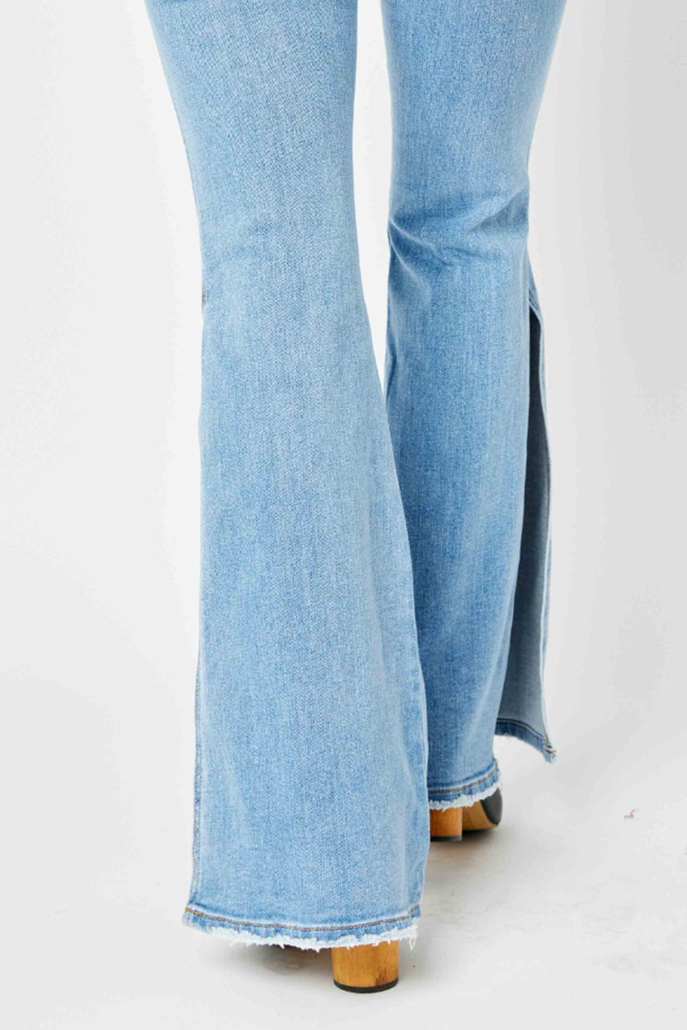 Judy Blue Full Size Mid Rise Raw Hem Slit Flare Jeans - The Boutie Shop