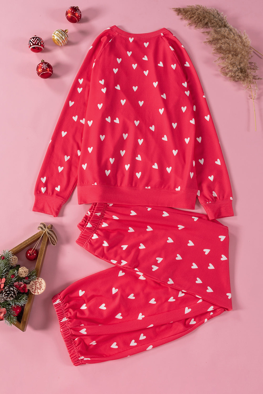 Heart Round Neck Top and Pants Set - The Boutie Shop