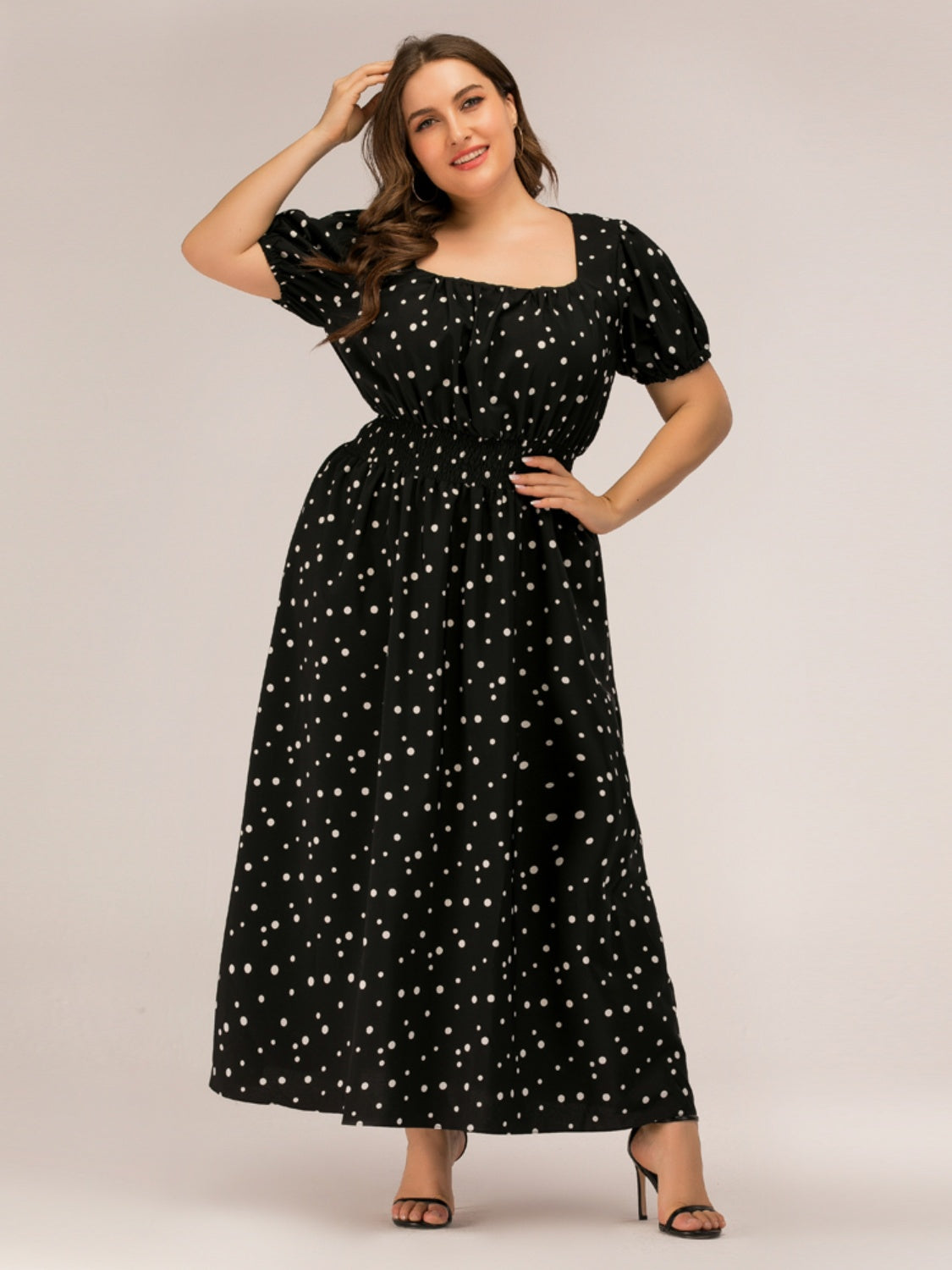 Plus Size Polka Dot Square Neck Dress - The Boutie Shop