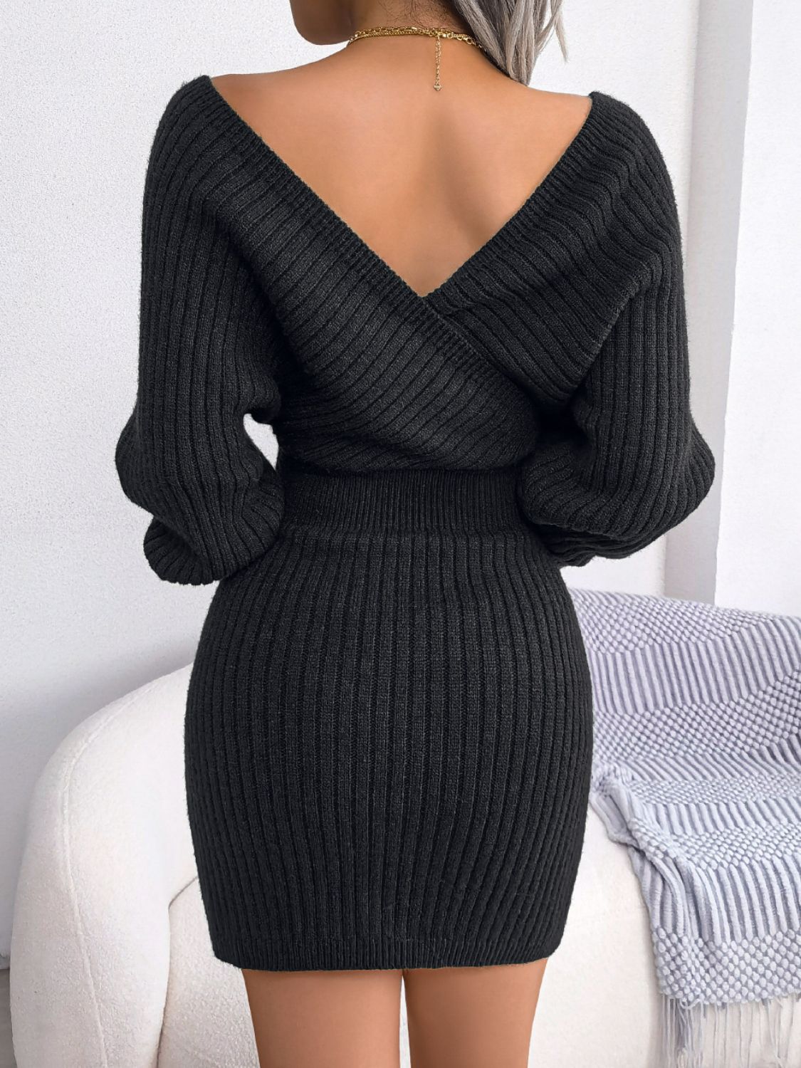 Rib-Knit Dolman Sleeve Sweater Dress - The Boutie Shop