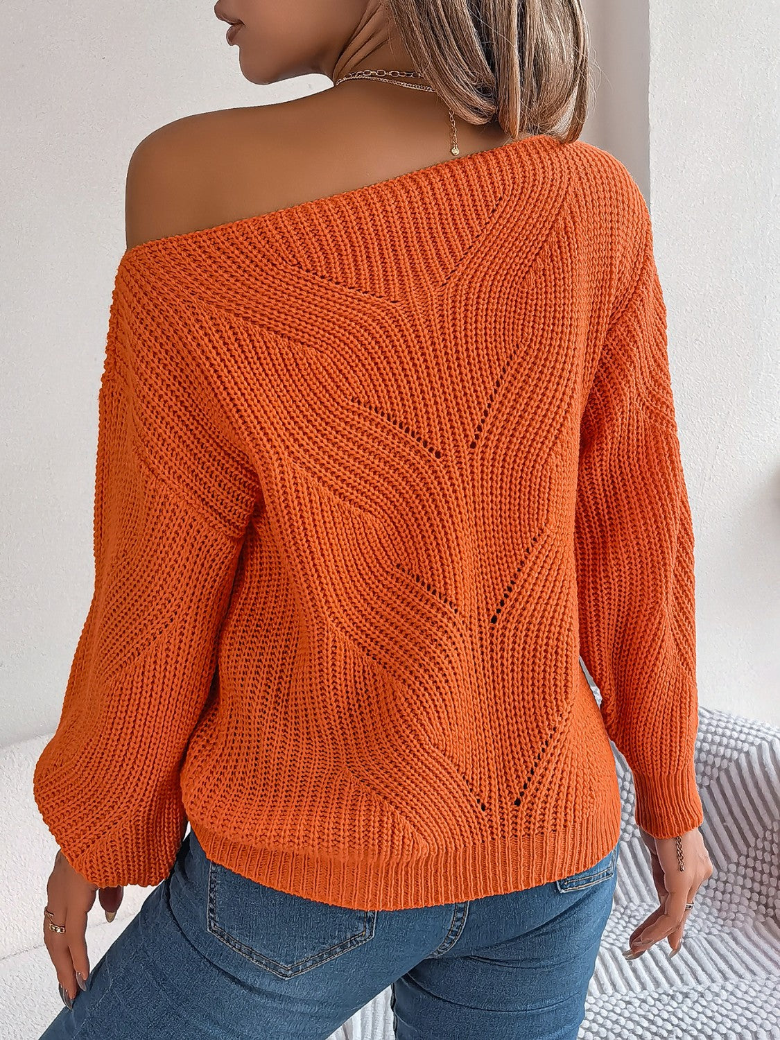 Openwork Long Sleeve Sweater - The Boutie Shop