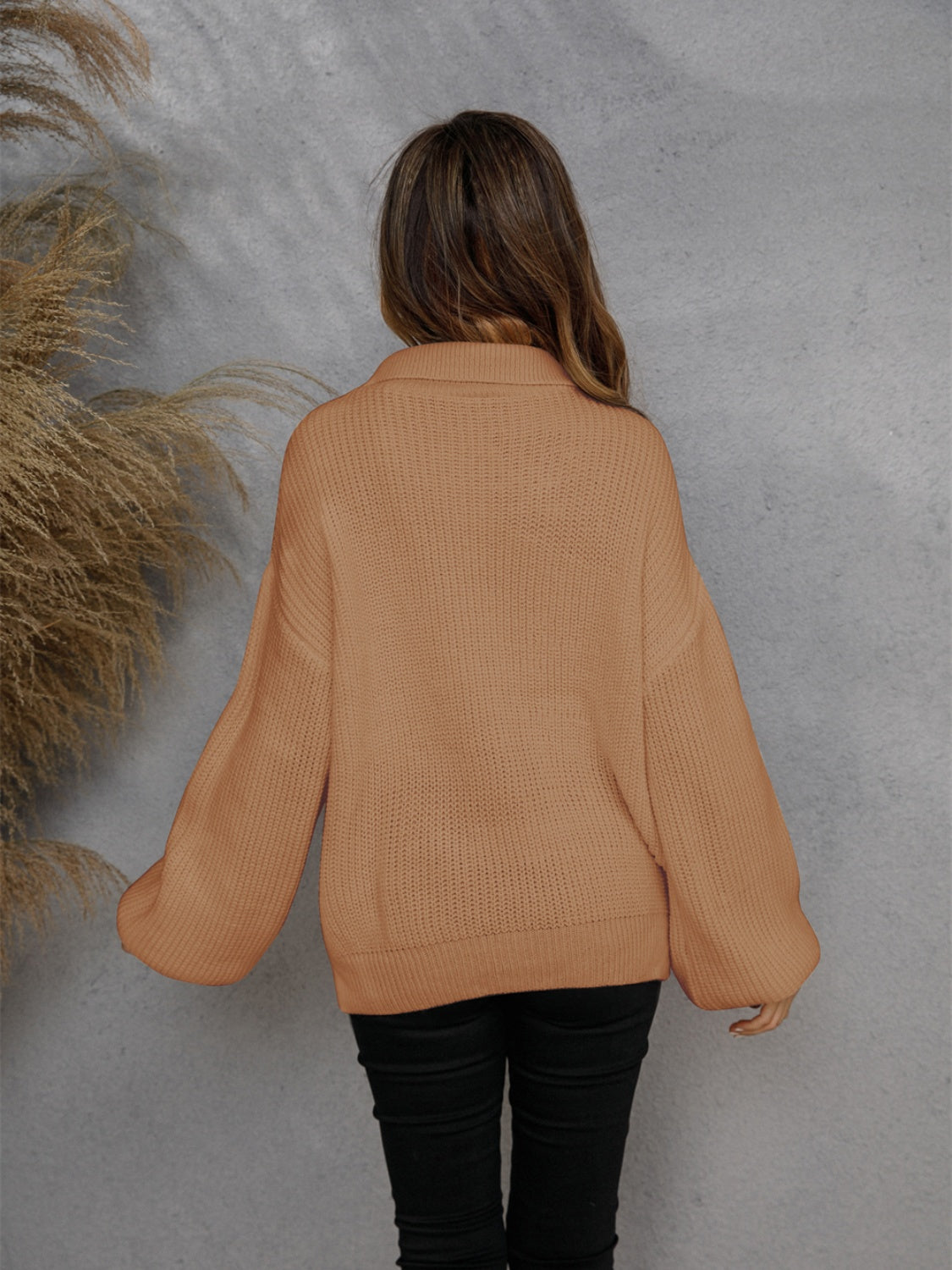 Angel Wings Half Zip Dropped Shoulder Sweater - The Boutie Shop