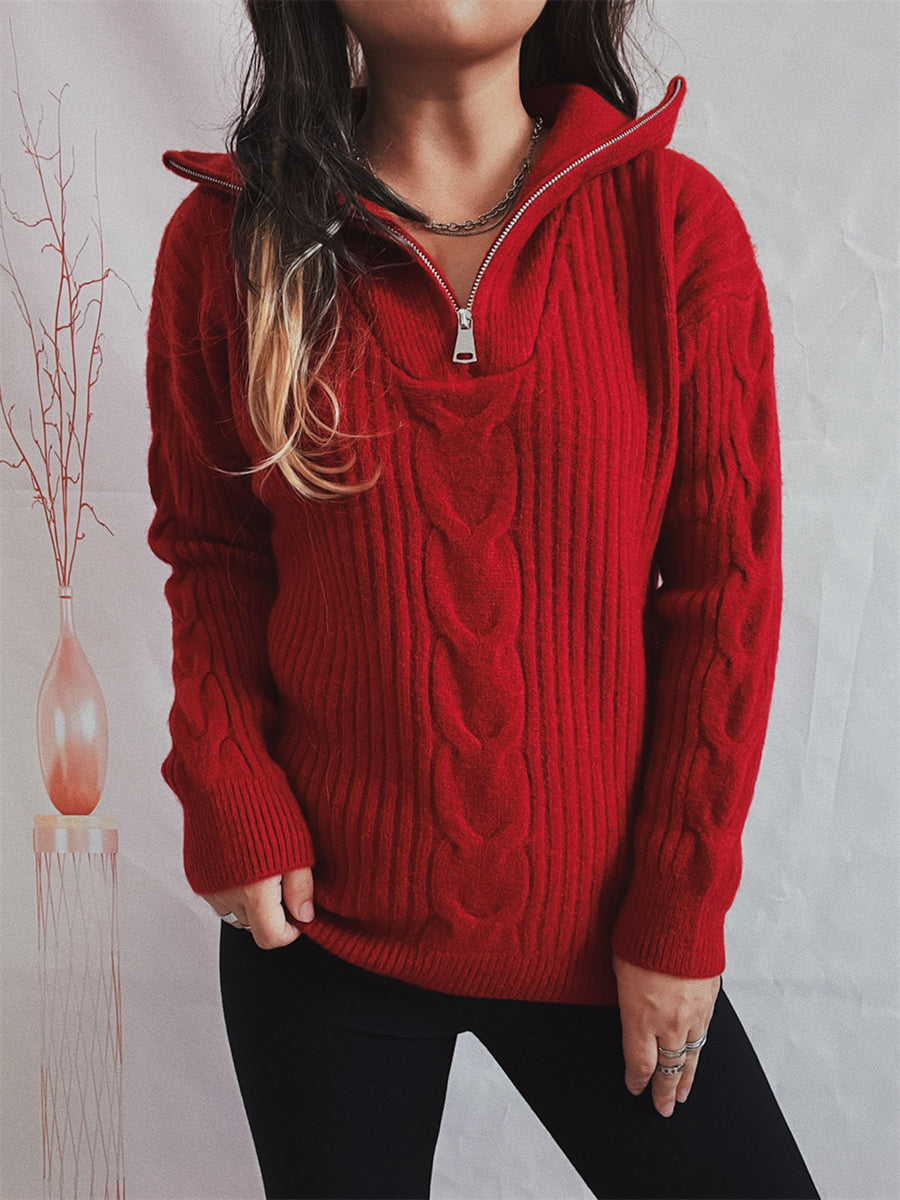 Ribbed Half Zip Long Sleeve Sweater - The Boutie Shop