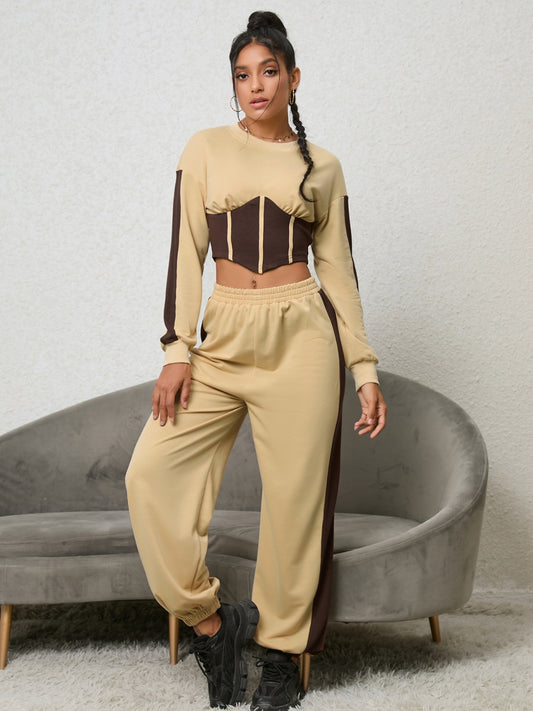 Contrast Sweatshirt and Sweatpants Set - The Boutie Shop