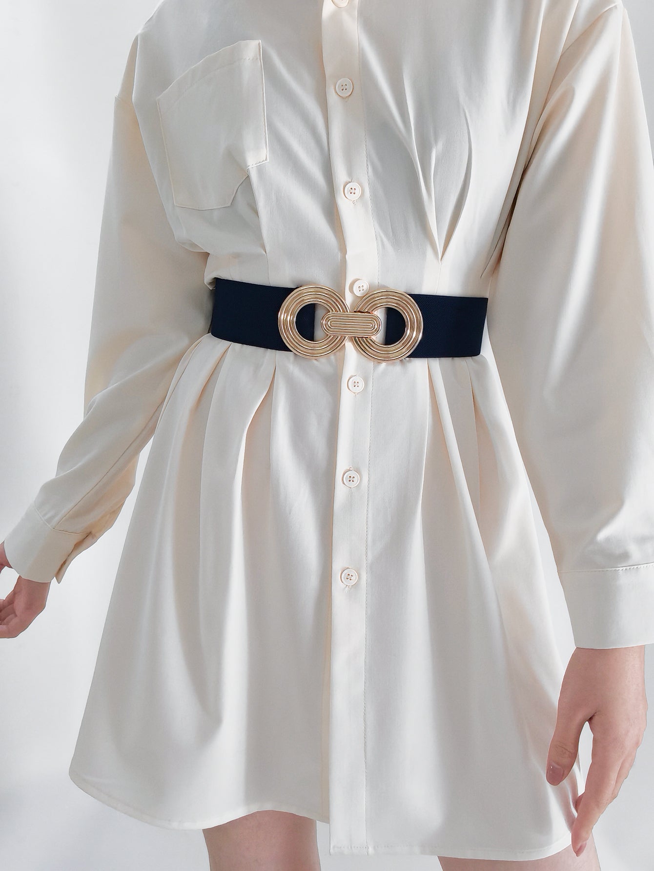 Geometric Buckle Elastic Wide Belt - The Boutie Shop