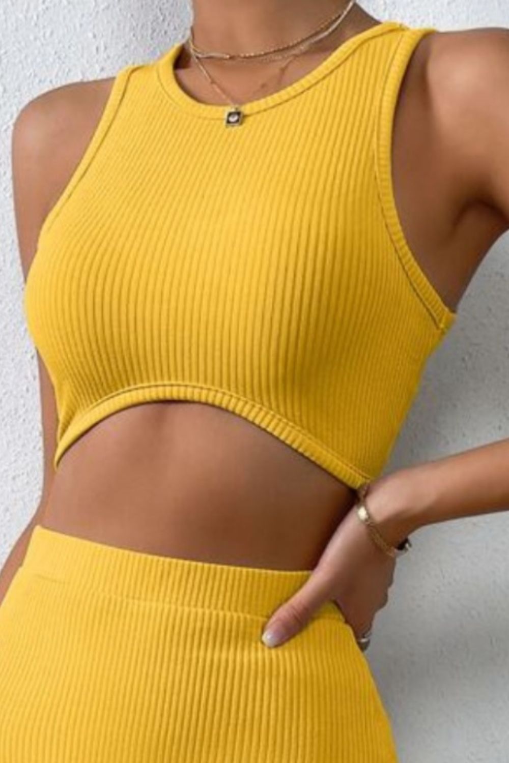 Ribbed Round Neck Tank and Slit Skirt Sweater Set - The Boutie Shop