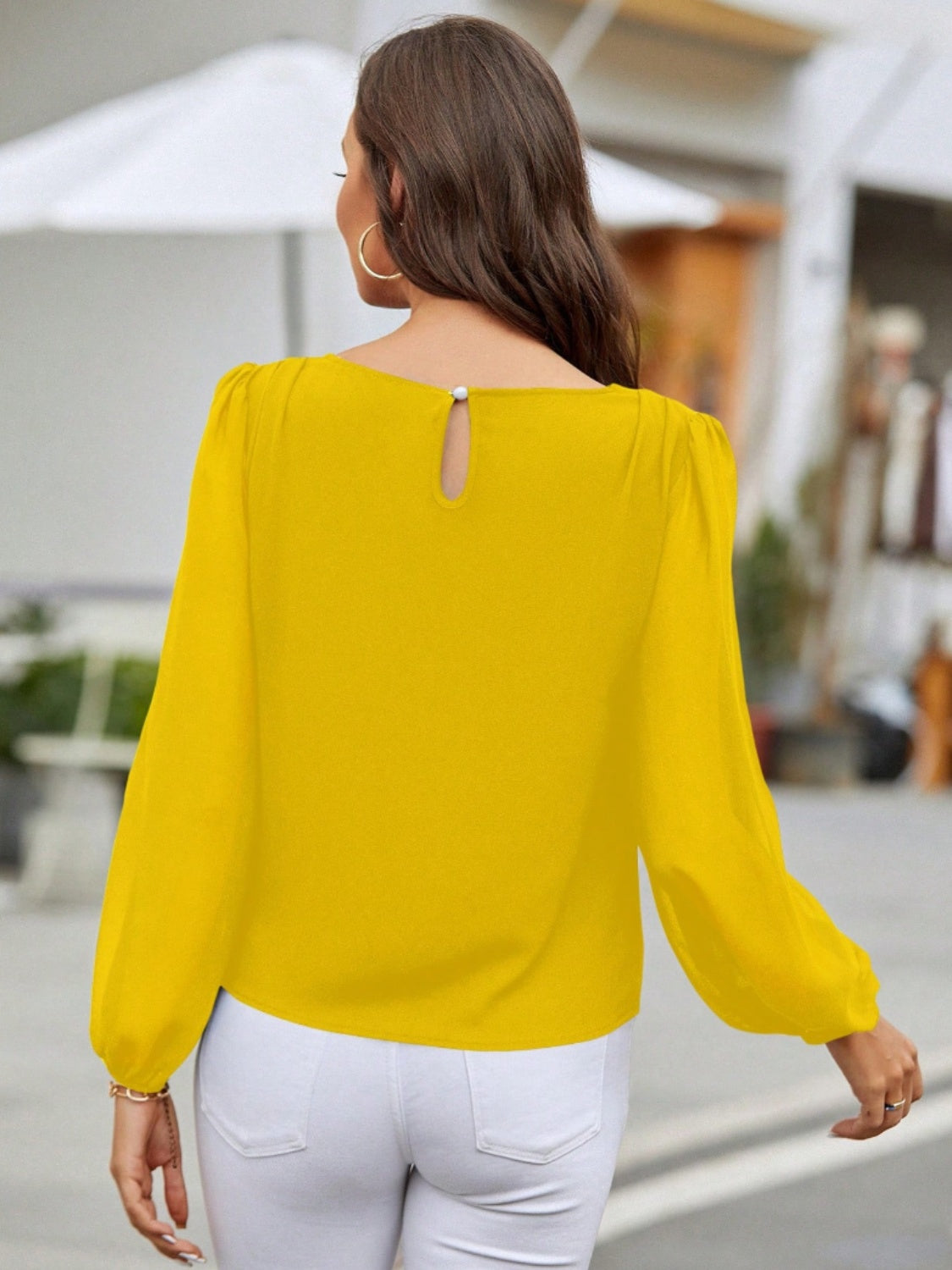 Round Neck Balloon Sleeve Blouse - The Boutie Shop