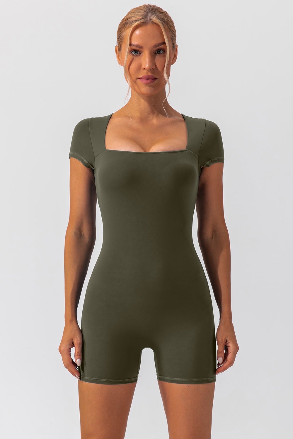 Square Neck Cap Sleeve Active Romper - The Boutie Shop