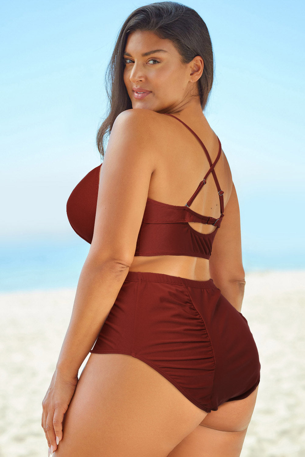 Full Size Halter Neck Crisscross Ruched Two-Piece Swimsuit - The Boutie Shop