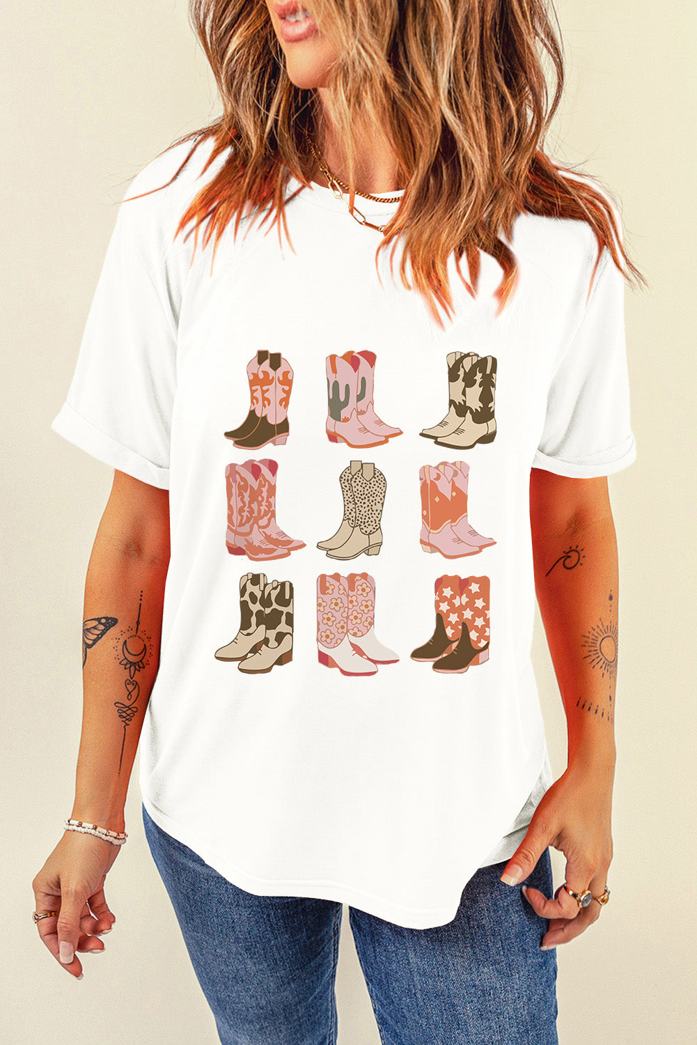 Boot Graphic Round Neck Short Sleeve T-Shirt - The Boutie Shop