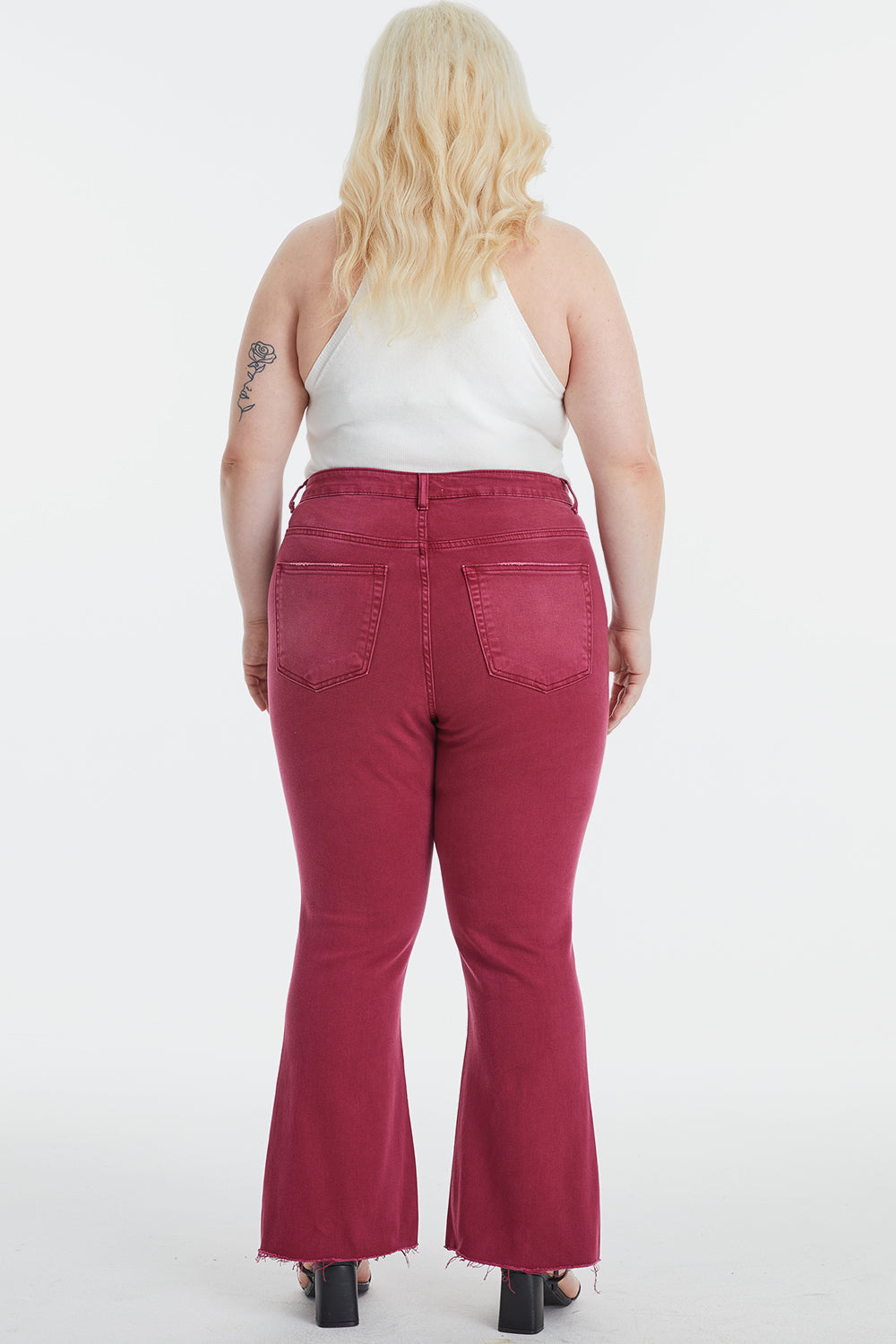 BAYEAS Full Size High Waist Distressed Raw Hem Flare Jeans - The Boutie Shop