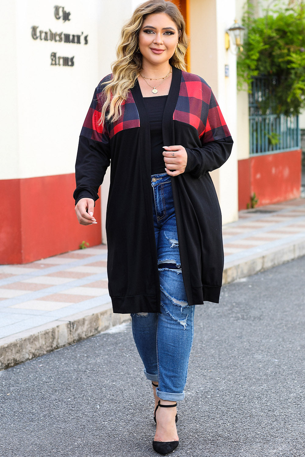 Plus Size Open Front Dropped Shoulder Cardigan - The Boutie Shop