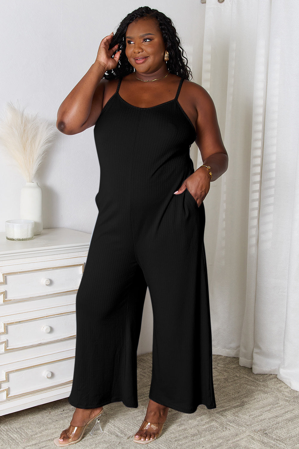 Basic Bae Full Size Spaghetti Strap V-Neck Jumpsuit - The Boutie Shop