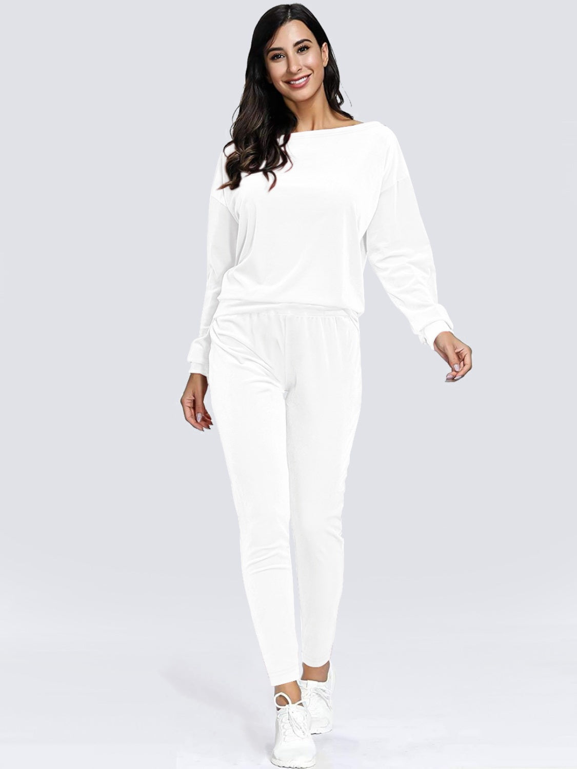 Boat Neck Dropped Shoulder Top and Pants Set - The Boutie Shop