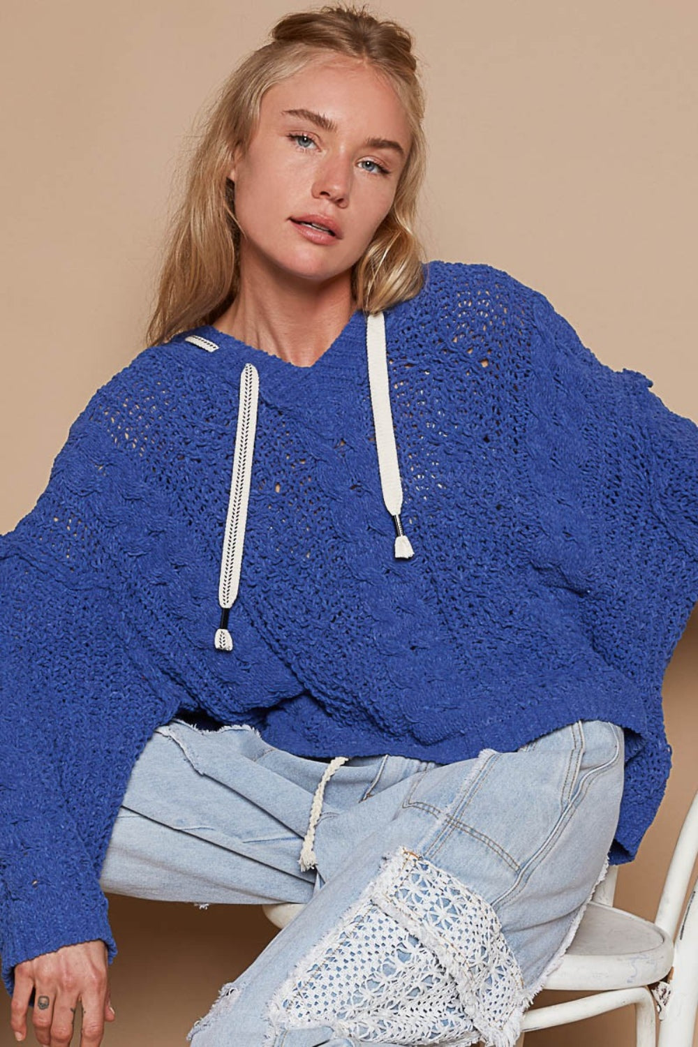 POL Cable Knit Hooded Chenille Sweater - The Boutie Shop