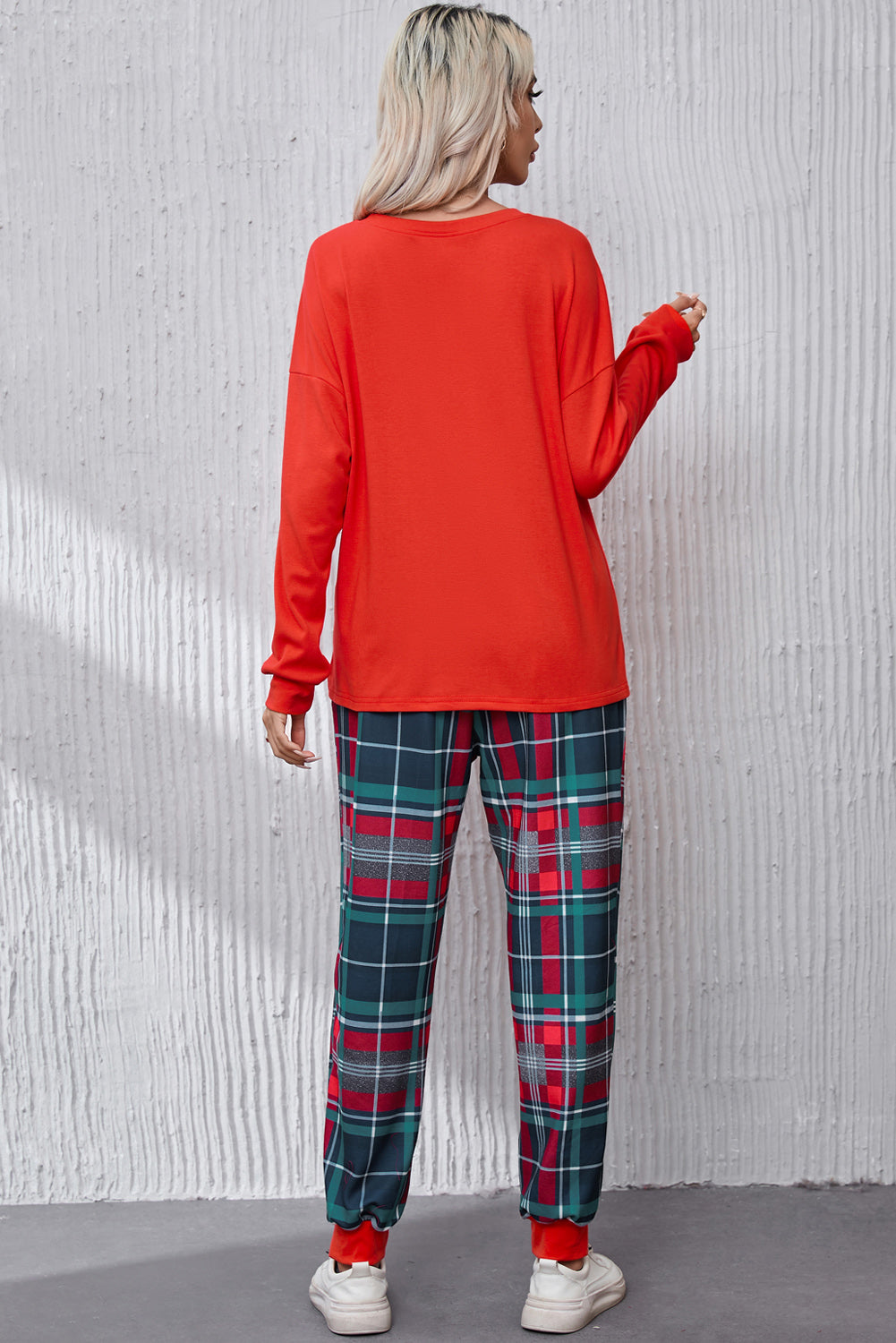 ALL IS BRIGHT Round Neck Top and Plaid Pants Lounge Set - The Boutie Shop