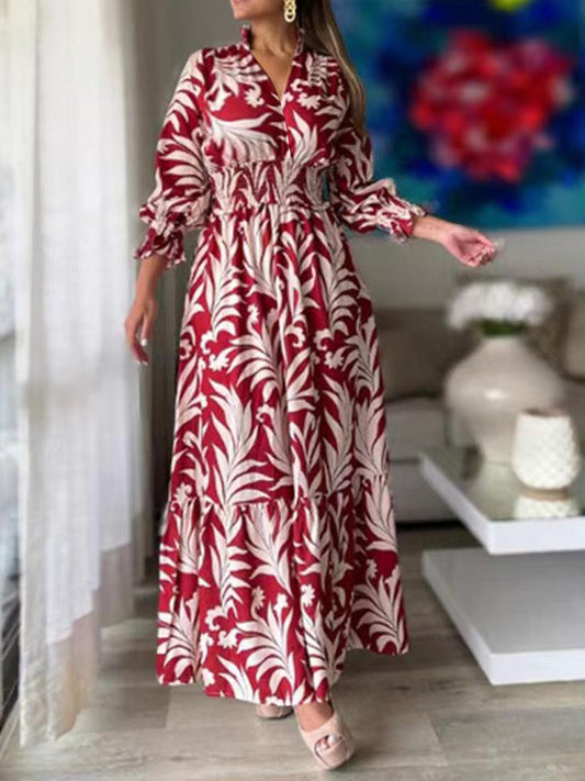 Printed Flounce Sleeve Maxi Dress - The Boutie Shop