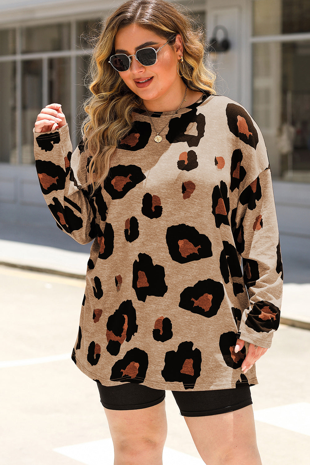 Plus Size Leopard Dropped Shoulder T-Shirt - The Boutie Shop