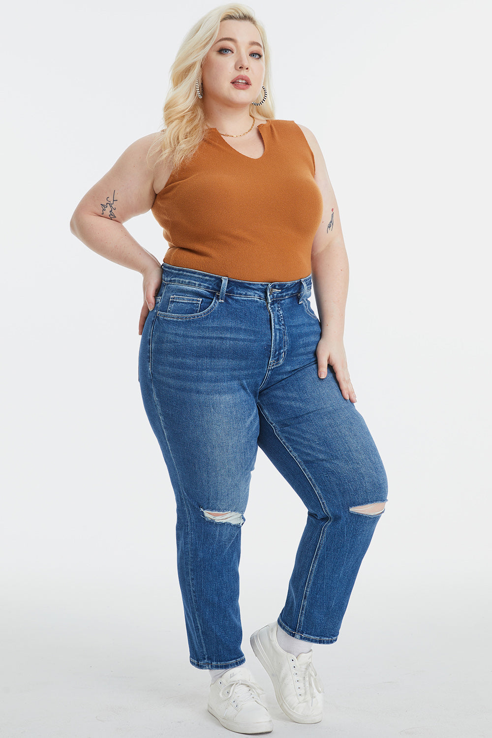 BAYEAS Full Size High Waist Distressed Washed Cropped Mom Jeans - The Boutie Shop