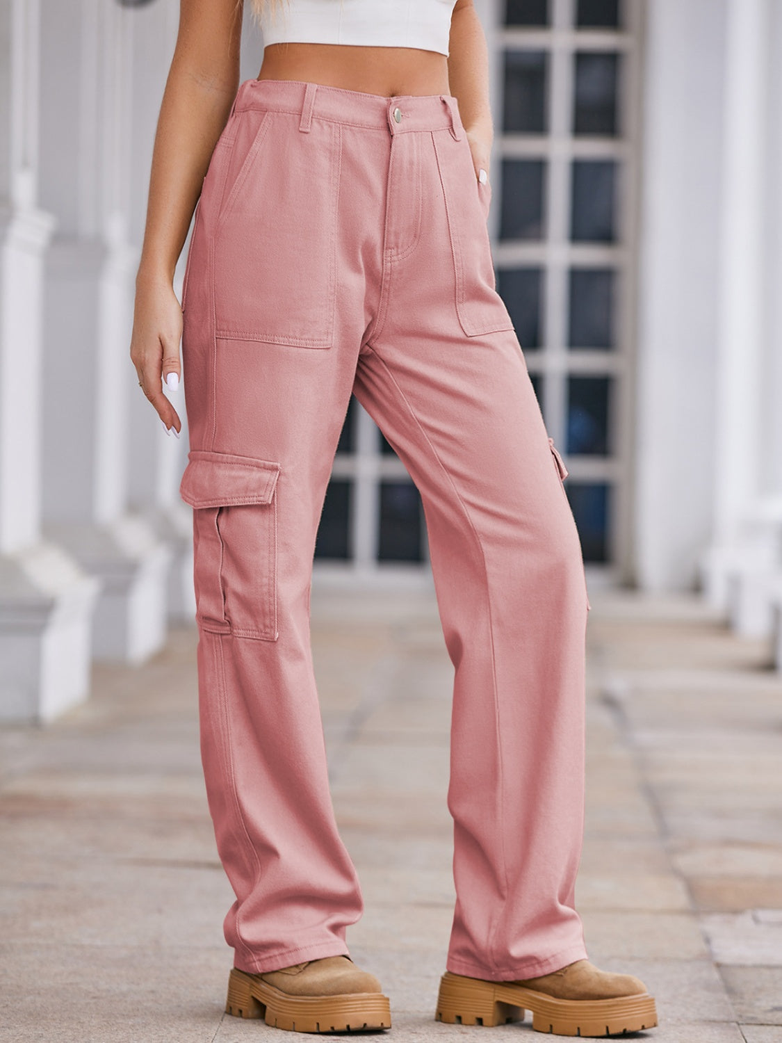 Straight Denim Cargo Pants - The Boutie Shop