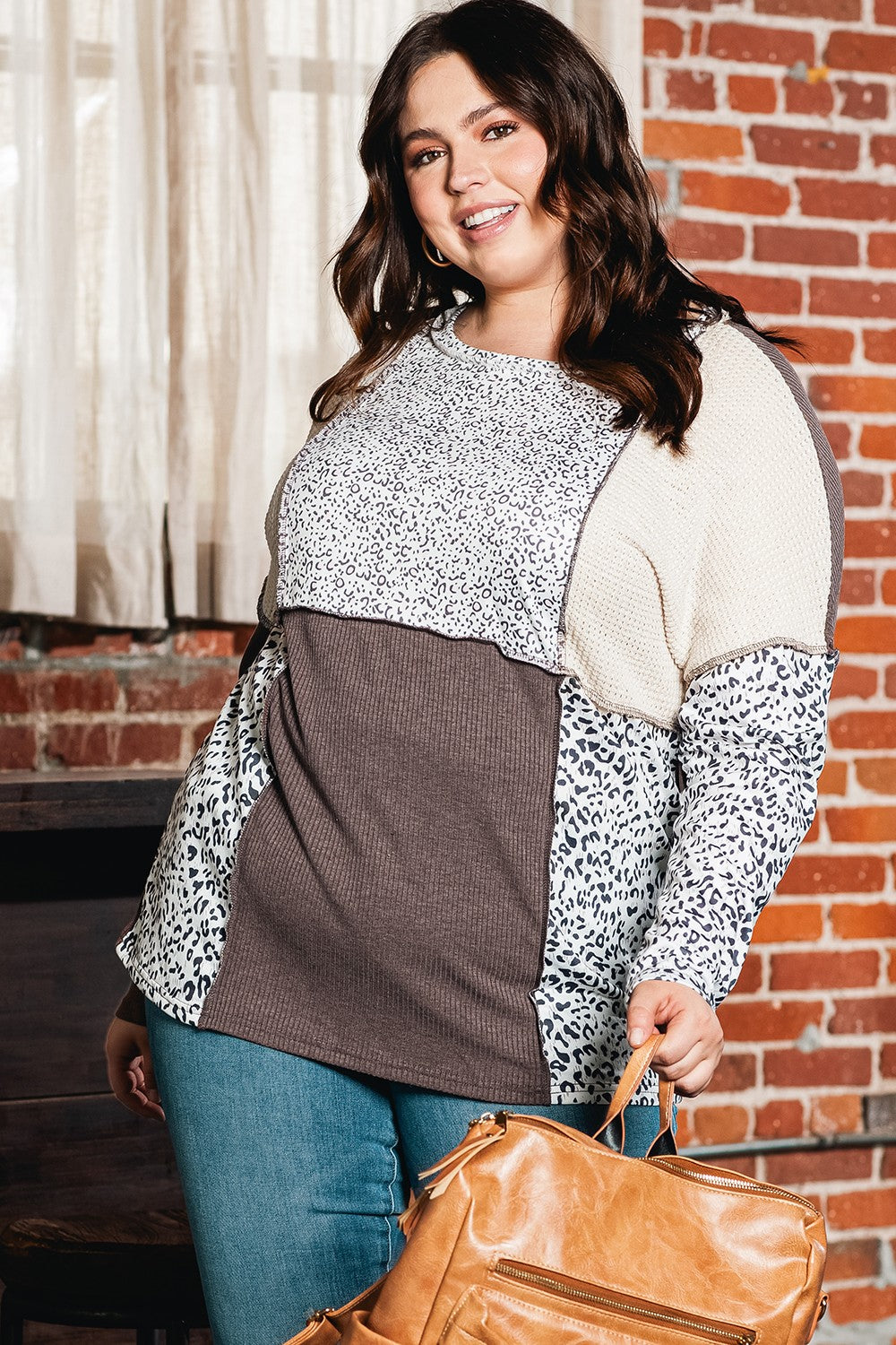 Plus Size Leopard Round Neck Sweatshirt - The Boutie Shop