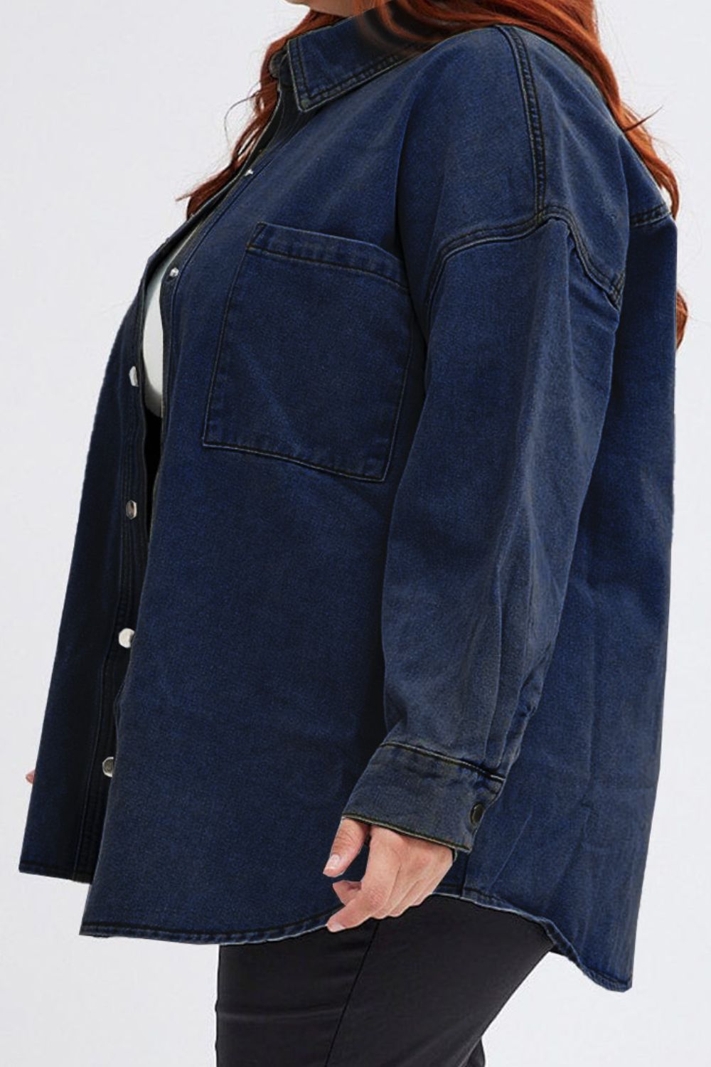 Plus Size Snap Down Pocketed Denim Jacket - The Boutie Shop