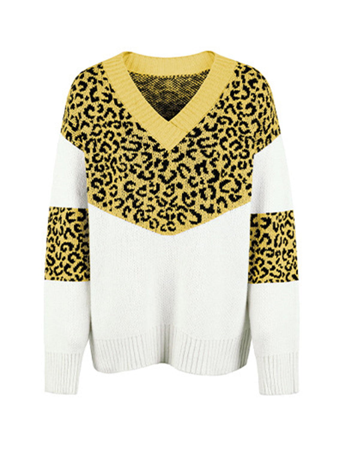 Leopard V-Neck Dropped Shoulder Sweater - The Boutie Shop