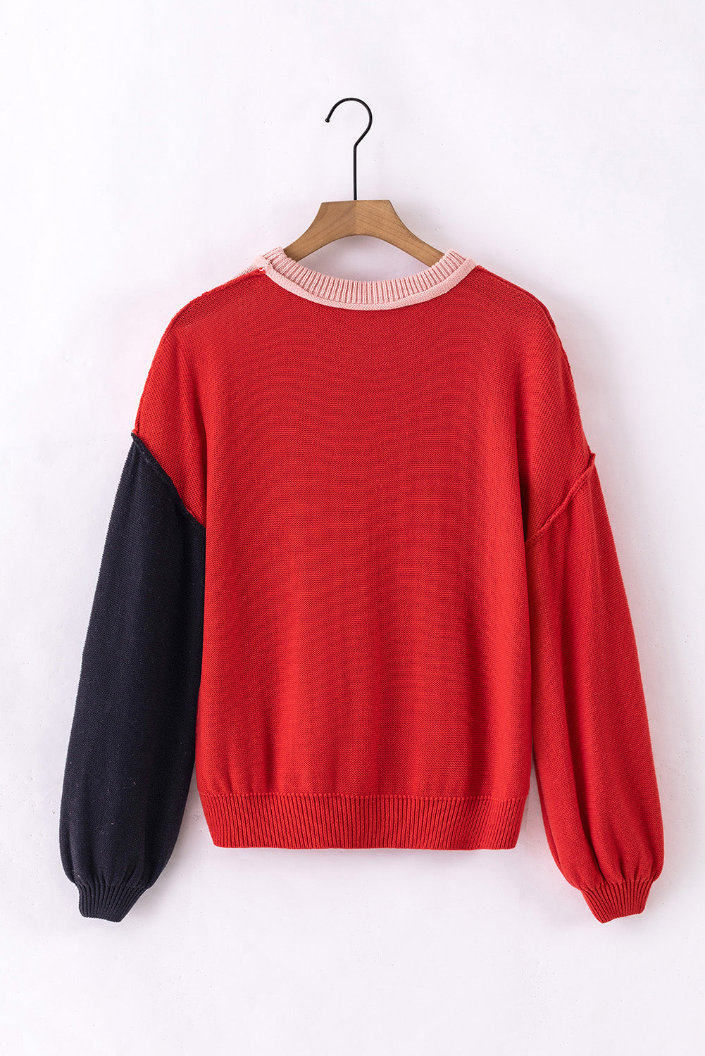 Contrast Round Neck Dropped Shoulder Sweater - The Boutie Shop