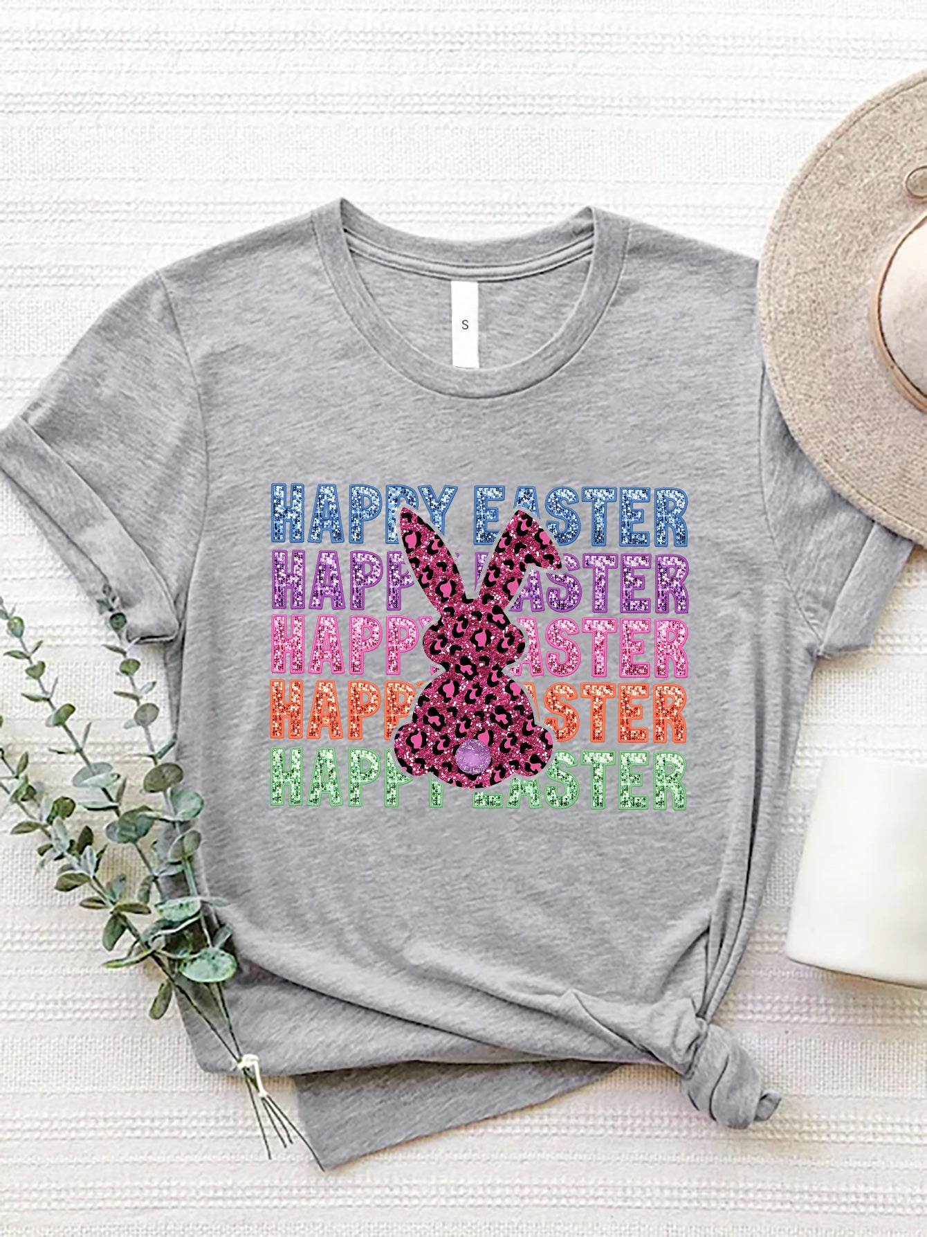 HAPPY EASTER Round Neck Short Sleeve T-Shirt - The Boutie Shop