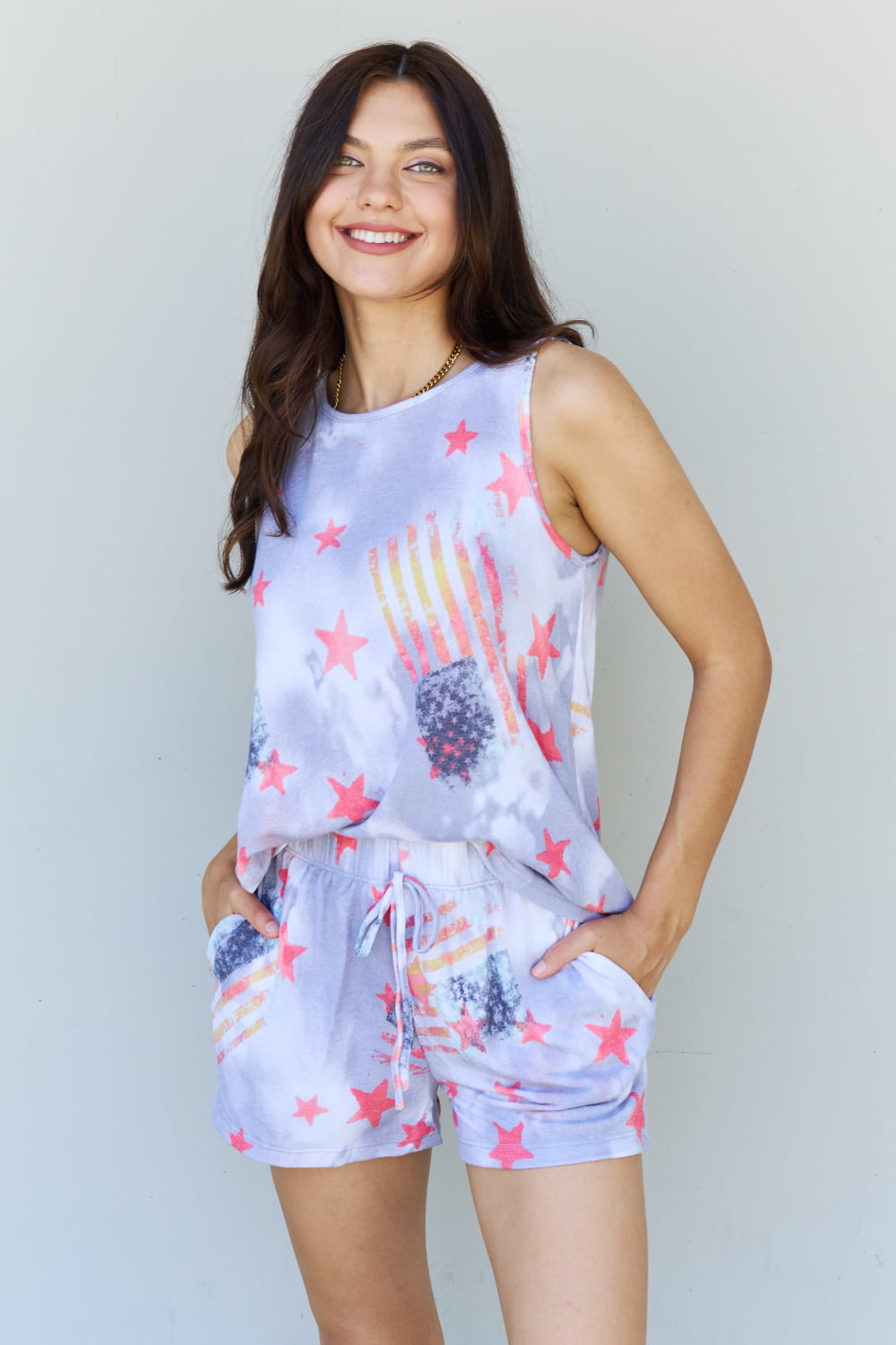 ODDI Full Size Tie-Dye Star Printed Loungewear Set - The Boutie Shop