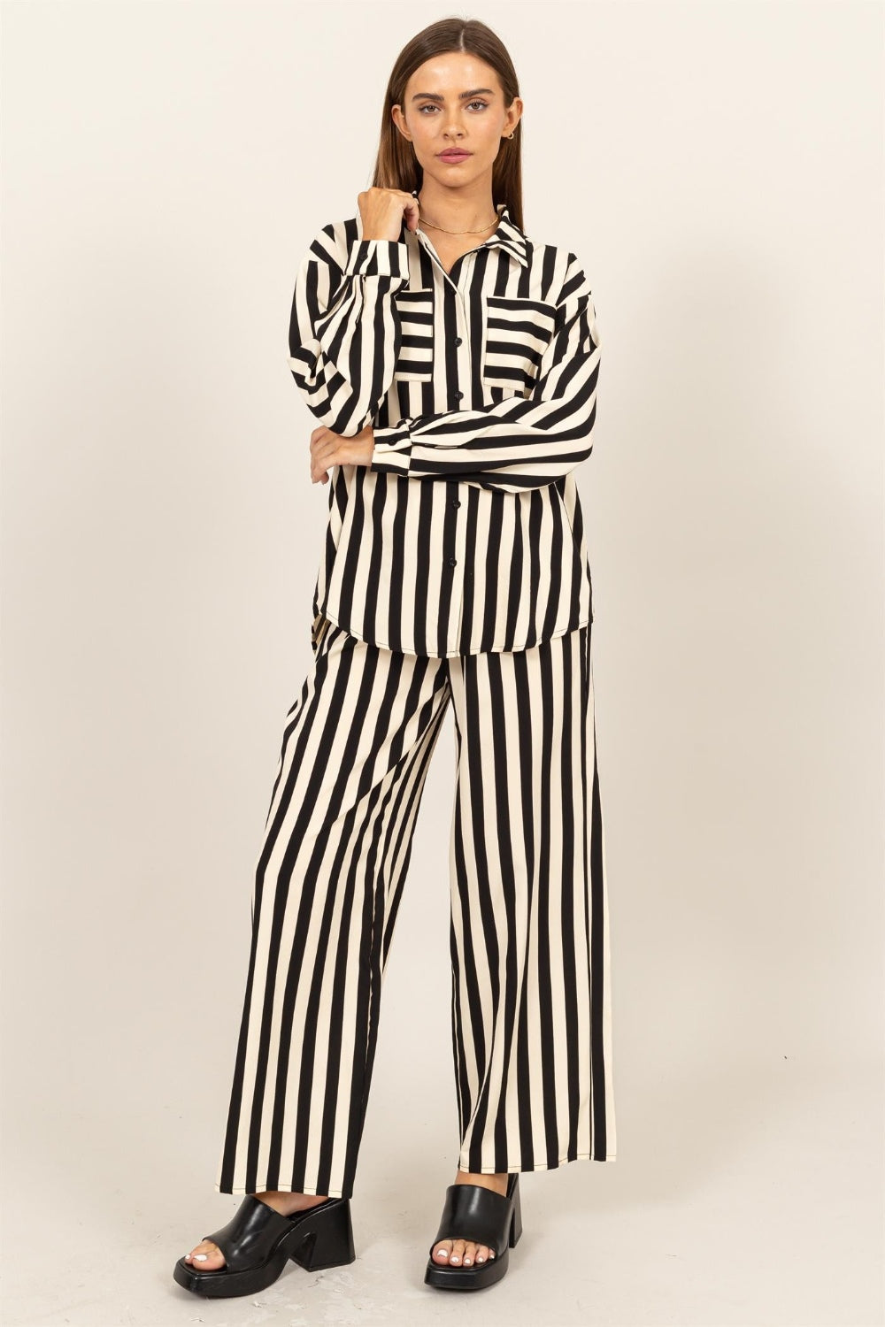 HYFVE Striped Button Up Shirt and Pants Set - The Boutie Shop