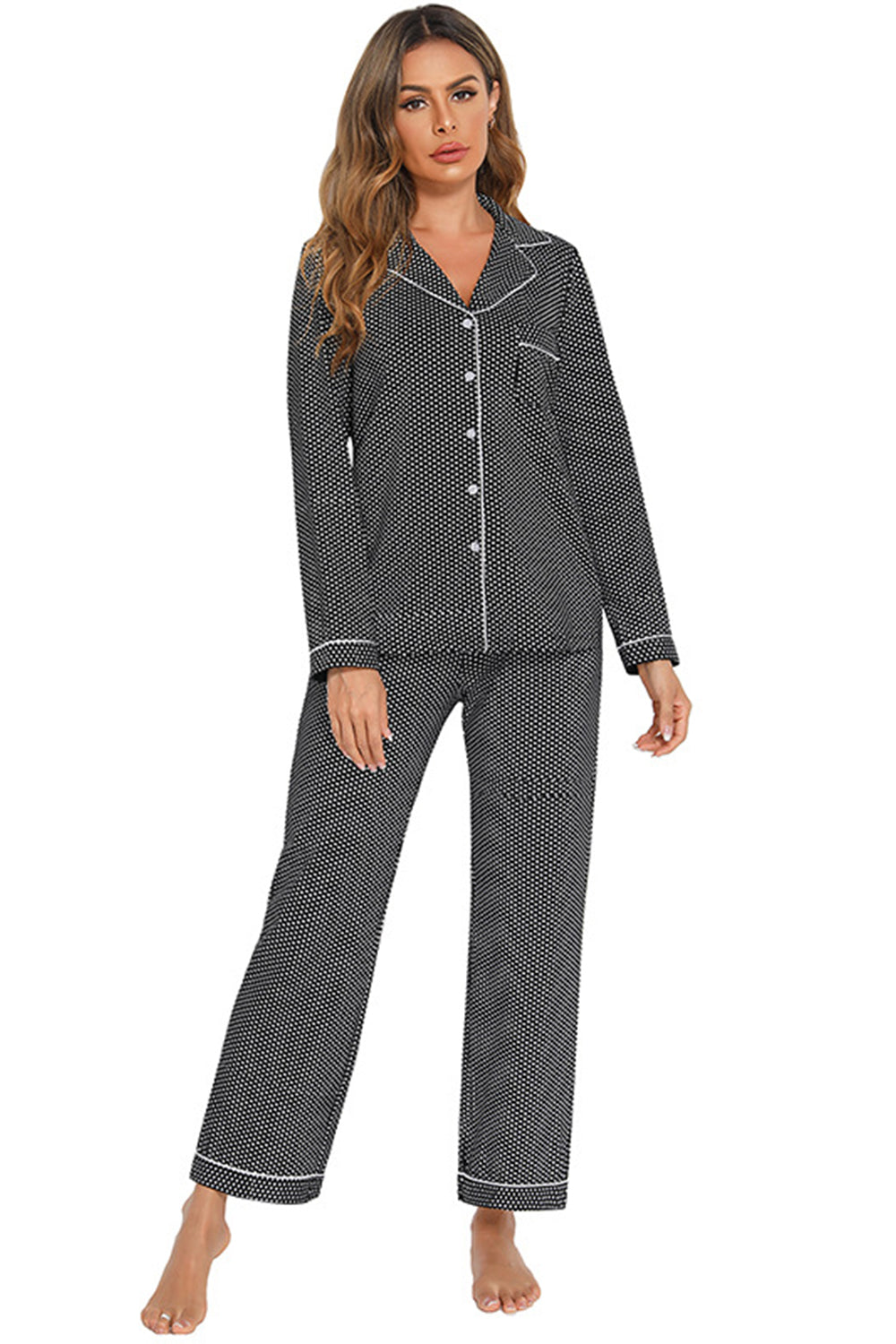 Collared Neck Loungewear Set with Pocket - The Boutie Shop