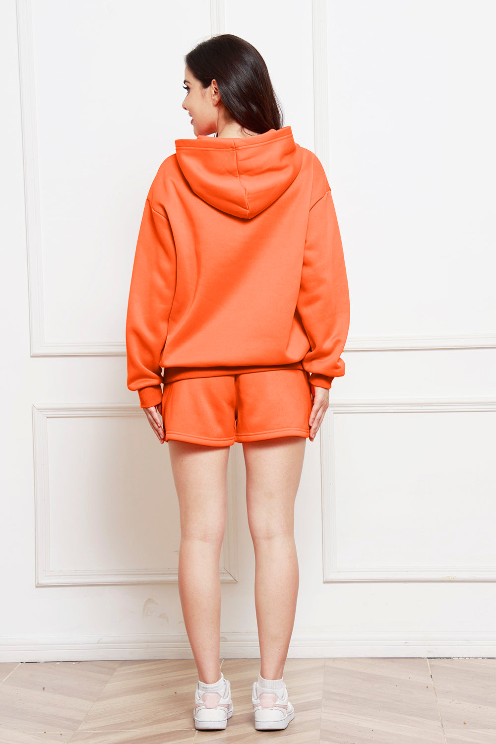 Drop Shoulder Long Sleeve Hoodie and Shorts Set - The Boutie Shop