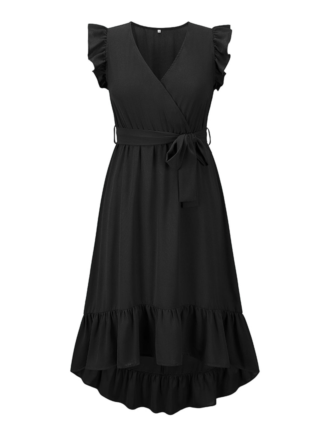 Tied Surplice Ruffle Hem Dress - The Boutie Shop