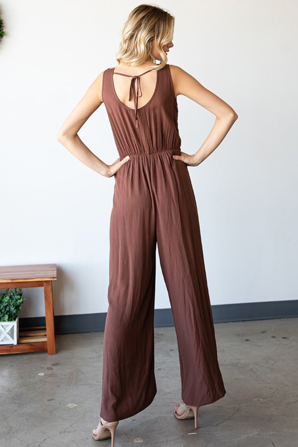 First Love Tie Back Sleeveless Slit Wide Leg Jumpsuit - The Boutie Shop