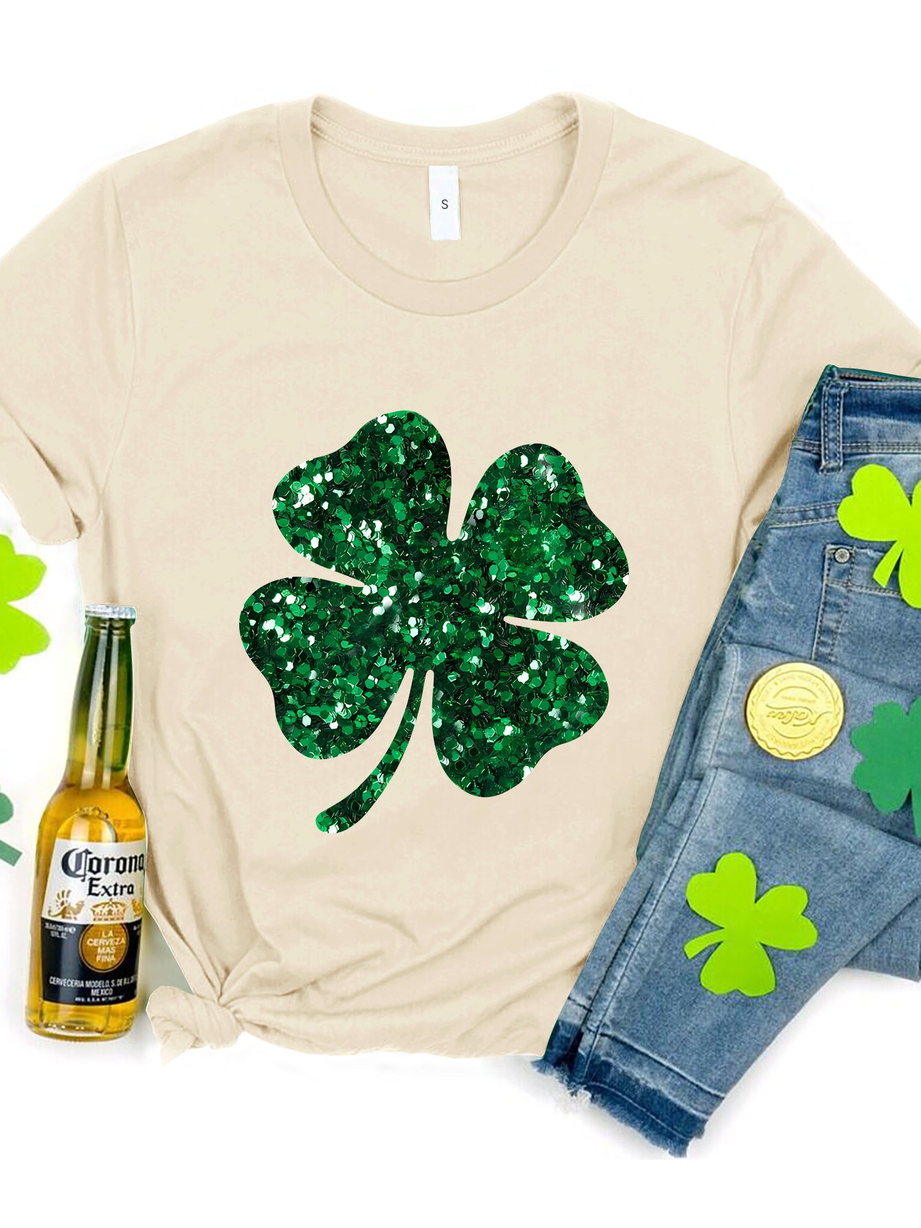 Lucky Clover Round Neck T-Shirt - The Boutie Shop