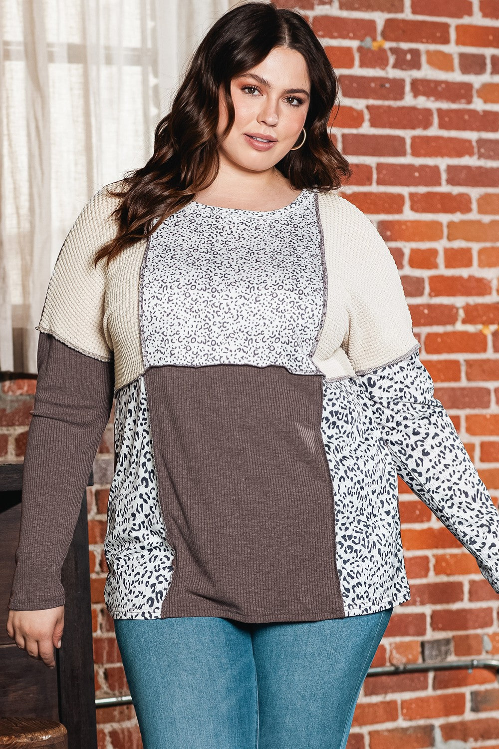 Plus Size Leopard Round Neck Sweatshirt - The Boutie Shop