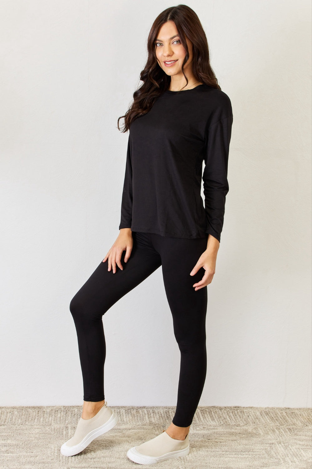 JULIA Round Neck Long Sleeve T-Shirt and Leggings Set - The Boutie Shop