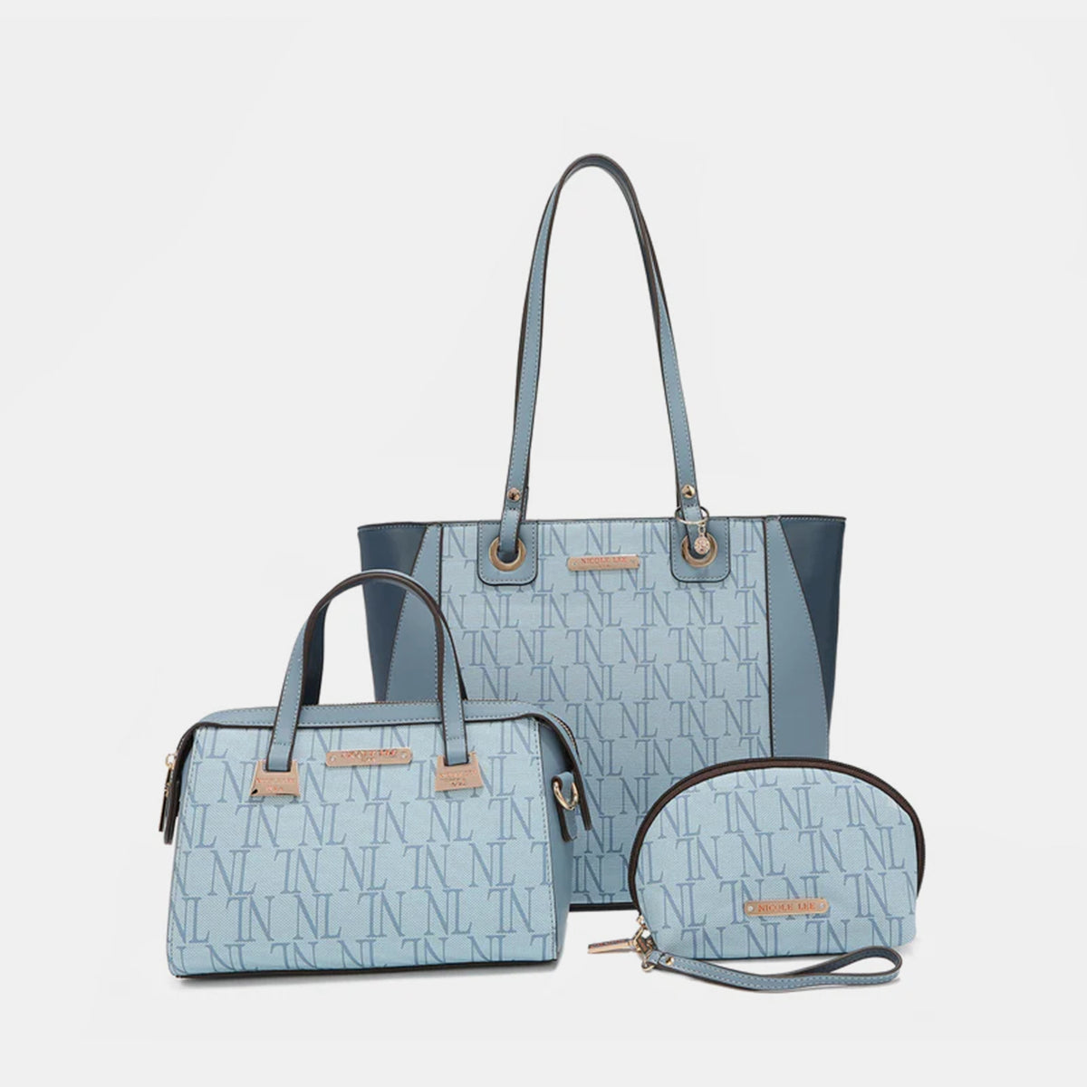 Nicole Lee USA 3-Piece Letter Print Texture Handbag Set - The Boutie Shop