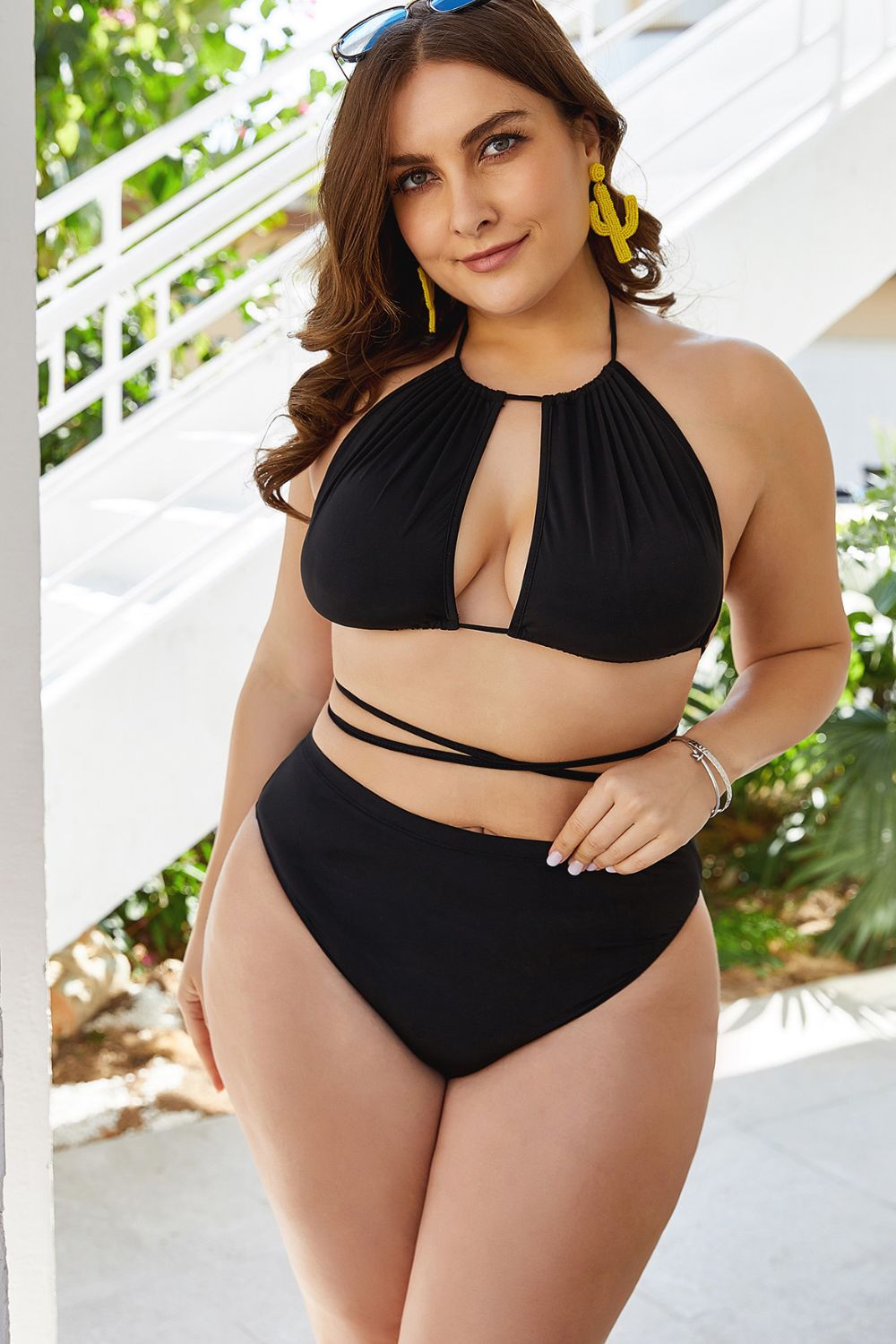 Plus Size Cutout Tied Backless Bikini Set - The Boutie Shop