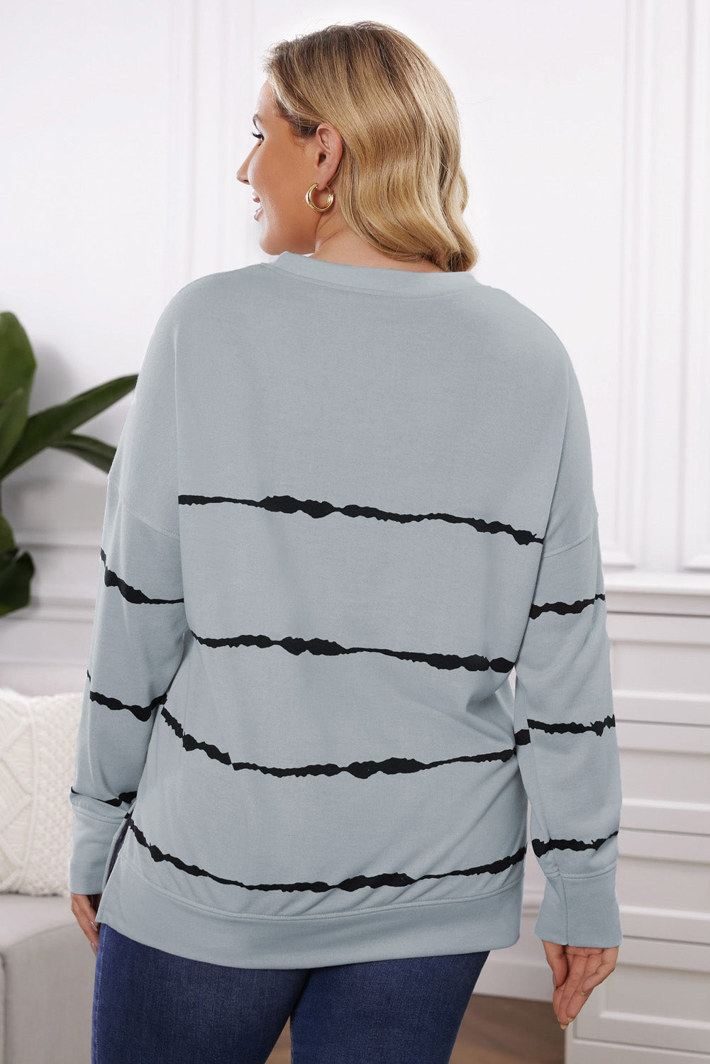 Plus Size Round Neck Dropped Shoulder Sweatshirt - The Boutie Shop