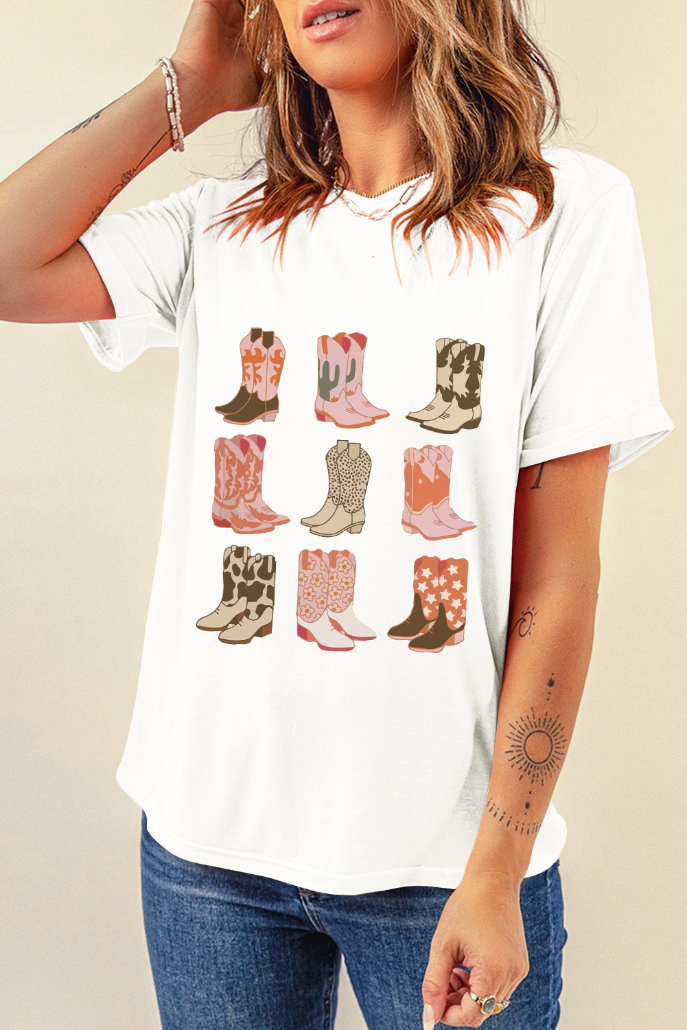 Boot Graphic Round Neck Short Sleeve T-Shirt - The Boutie Shop