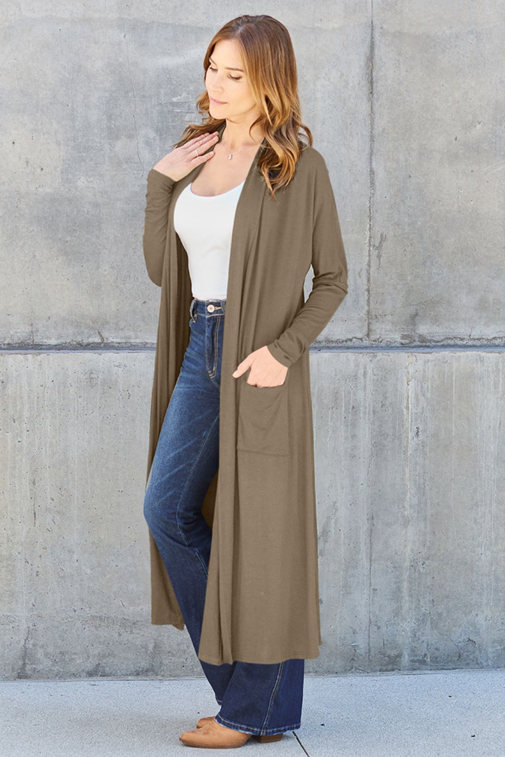 Basic Bae Full Size Open Front Long Sleeve Cover Up - The Boutie Shop